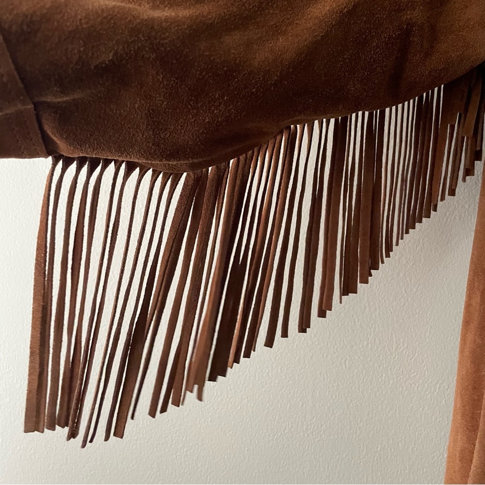 Leather Suede Fringe Jacket XL Western VTG DeerWear Made in USA Bohemian - Picture 6 of 10